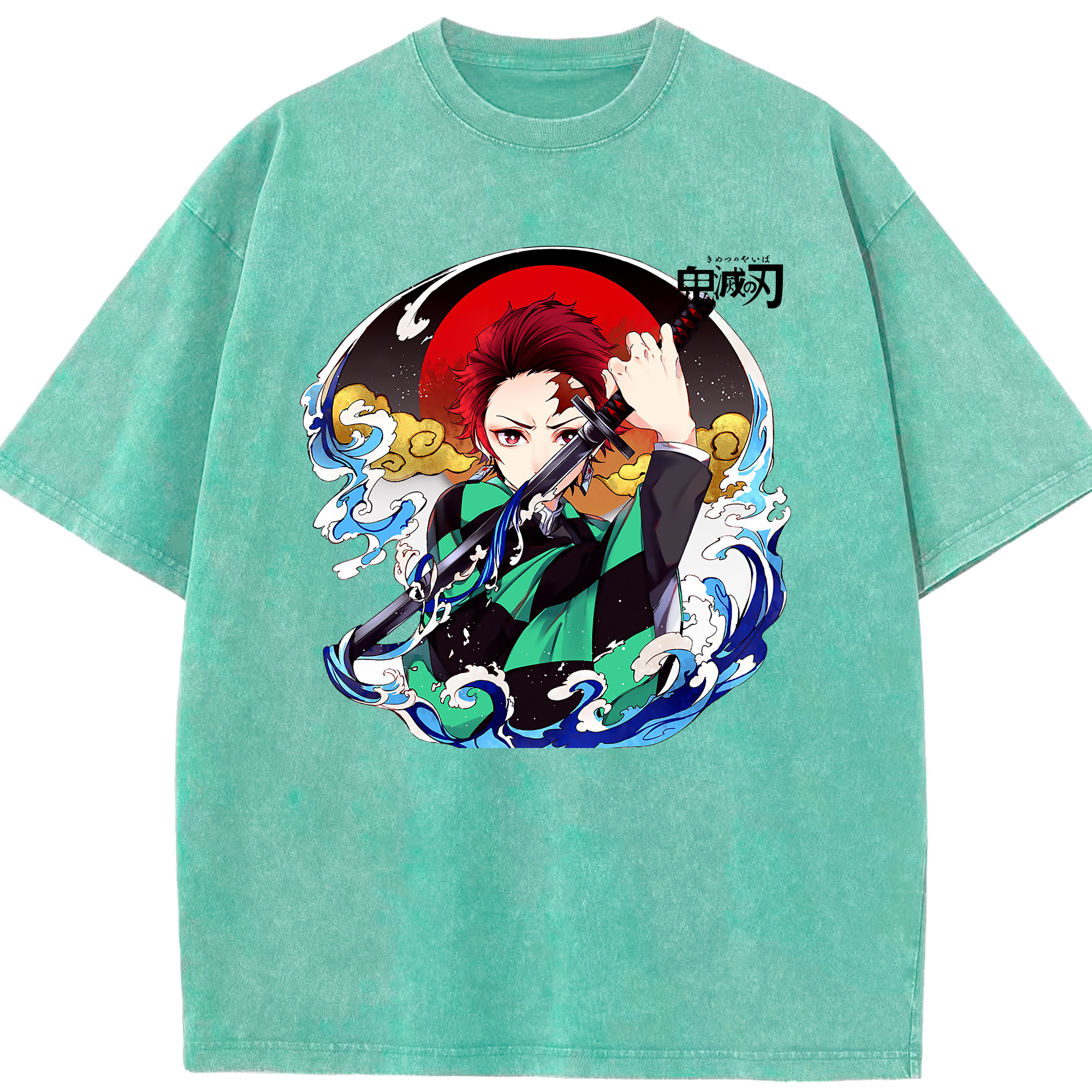 （画像用） 鬼滅の刃 竈門 炭治郎／かまど たんじろう Kamado Tanjirou 綿100% ヴィンテージ風 半袖Tシャツ（フロントプリント）